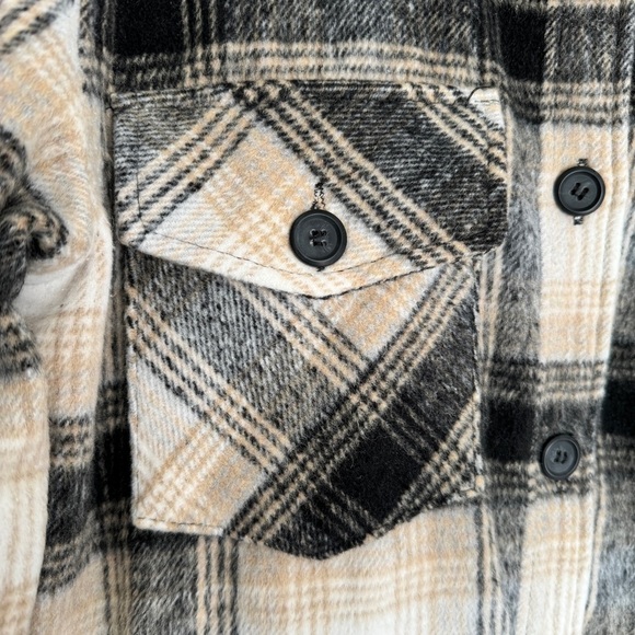 THREAD & SUPPLY Shirt Jacket Shacket S Black Tan Plaid Flannel Chore Pocket - Picture 5 of 15